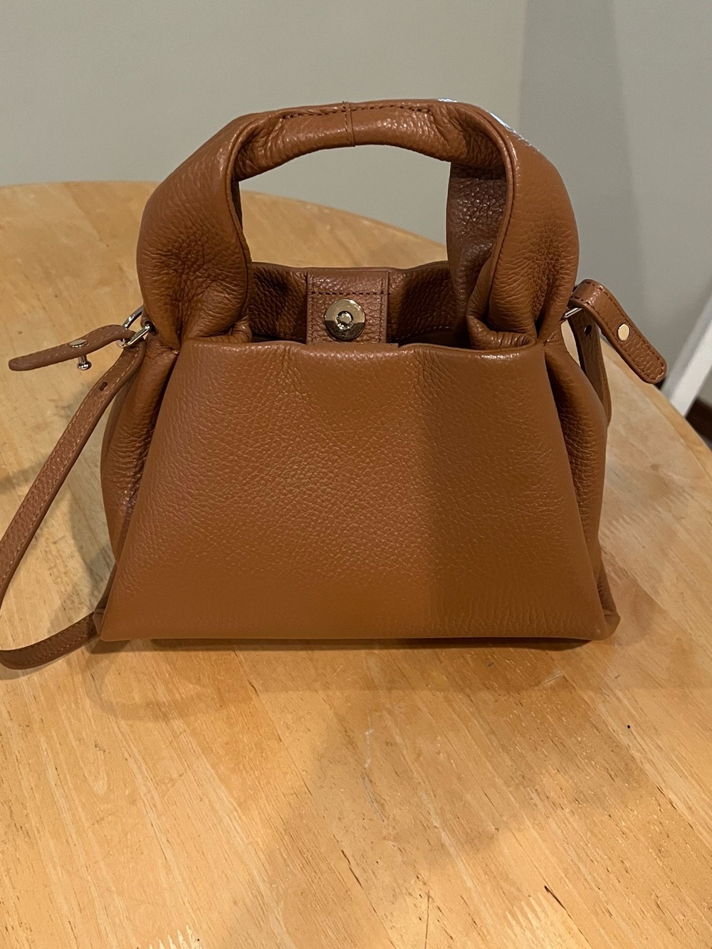 Quince Mini Leather Top-Handle Bag in Tan